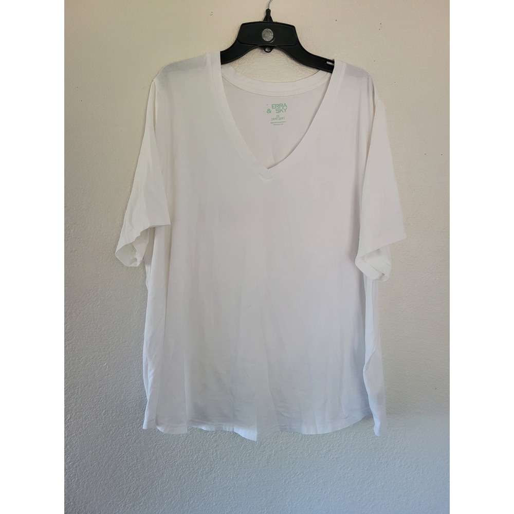 Terra & Sky White V-Neck Short Sleeve T-Shirt Plus Size 2X Relaxed Fit #9